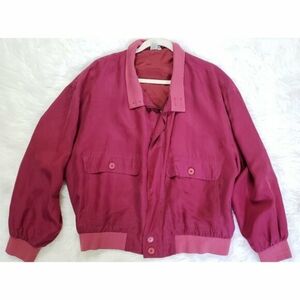 1980's Full Zip Pure Silk Satin Lightweight Dark red Bomber Jacket M